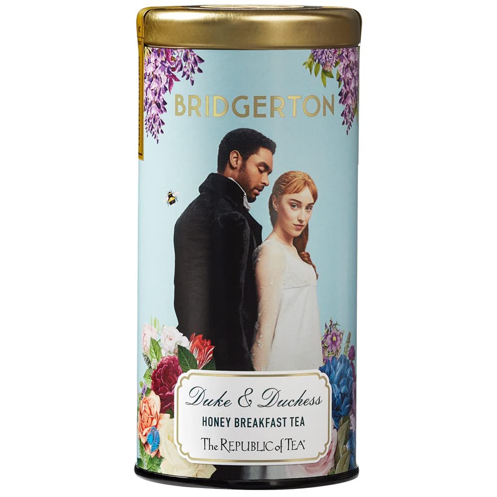 The Republic of Tea Bridgerton Duke & Duchess Honey Breakfast Tea, 36 tea bags in a metal tin - Black tea with honey flavour in an elegant metal tin in Bridgerton design