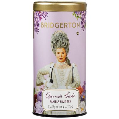 The Republic of Tea Bridgerton Queen's Cake Vanilla Fruit Tea, 36 tea bags in metal tin - Fruity rooibos tea with vanilla in a chic metal tin with Bridgerton design