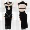 JasmyGirls Anime Lingerie Sexy Devil Cosplay Costume Naughty Witch Cheongsam Punk Rivets High Slit Dress Assassin Roleplay Outfit view 2