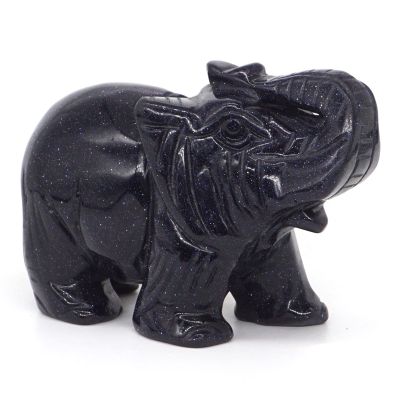YEJIANGHUA 4" Elephant Statue Blue Goldstone Sand Crystal Carved Reiki Healing Quartz Stone Animal Figurine Crafts Home Decoration Natural