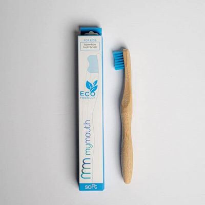 MyMouth's Kids Bamboo Toothbrush | Eco-Friendly, Vegan & Organic | Pack of 2 | Natural Wooden & Comfortable Handle (Blue)