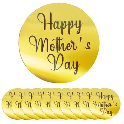 10 Pieces Happy Mother's Day Acrylic Cupcake Toppers Round Mirror Engraved Cake Topper Cupcake Decorations for Birthday Party (Gold)