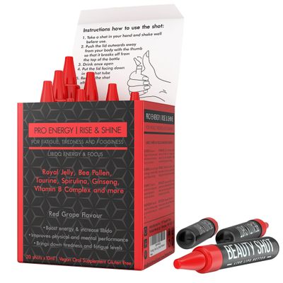 Natural Energy & Focus Shots Daily Immune Support with Royal Jelly, Ginseng & Vitamin C 20 Plant-Powered Liquid Shots for Stress Relief & Vitality