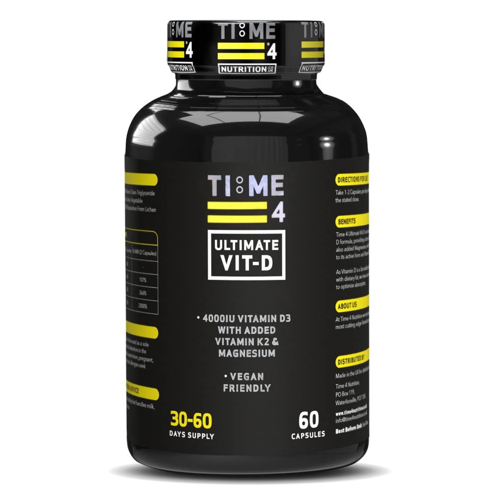 Time 4 Ultimate Vitamin D  Vitamin D3 4000iu, 200mcg Vitamin K2 (MK7), 400mg Magnesium, 600mg Caprylic Acid In 2 Easy To Swallow Capsules  Vegan Friendly, Gluten Free, 30-60 Day Supply  60 Capsules