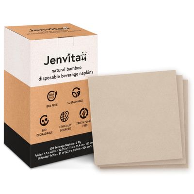 Ibambo 250 Pack Bamboo Cocktail Napkins - 2-Ply Ecofriendly Beverage Napkins - Bar Napkins for Home, Parties - 4.5x4.5 Inch Folded Drink Napkins - Disposable Napkins for Serving Drinks, Small Food