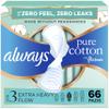 Always Pure Cotton Feminine Pads for Women, FlexFoam Pads with Wings, Size 3, Extra Heavy Flow Absorbency, Unscented, 66 Count (3 Packs of 22) view 1