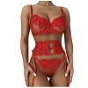 Chemises & Negligees 3 Piece Lingerie Transparent Lace Women's Clothes Red view 1