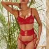 Chemises & Negligees 3 Piece Lingerie Transparent Lace Women's Clothes Red view 2