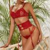 Chemises & Negligees 3 Piece Lingerie Transparent Lace Women's Clothes Red view 3