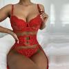 Chemises & Negligees 3 Piece Lingerie Transparent Lace Women's Clothes Red view 4