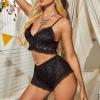 Chemises & Negligees Black Plus Size Wireless Lace Costumes Temptation Women's Clothing view 2