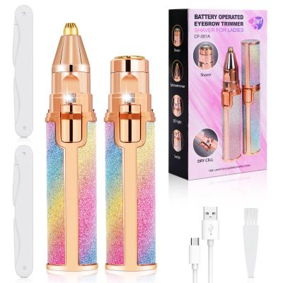 ACWOO Facial Hair Remover for Women, 2 in 1 Eyebrow Trimmer & Face Hair Removal, Painless Electric Remover for Lips Nose Face Body Peach Fuzz, Lady Shaver with 2 Eyebrow Trimmer, Built-in LED Light