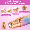 ACWOO Facial Hair Remover for Women, 2 in 1 Eyebrow Trimmer & Face Hair Removal, Painless Electric Remover for Lips Nose Face Body Peach Fuzz, Lady Shaver with 2 Eyebrow Trimmer, Built-in LED Light view 4