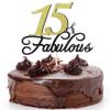 15 & Fabulous Birthday Cake Topper Black Gold Glitter Cake Topper for 15th Happy Birthday Anniversary Party Decoration Supplies view 1