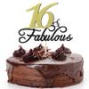 16 & Fabulous Birthday Cake Topper Black Gold Glitter Cake Topper for 16th Happy Birthday Anniversary Wedding Party Decoration Supplies view 1