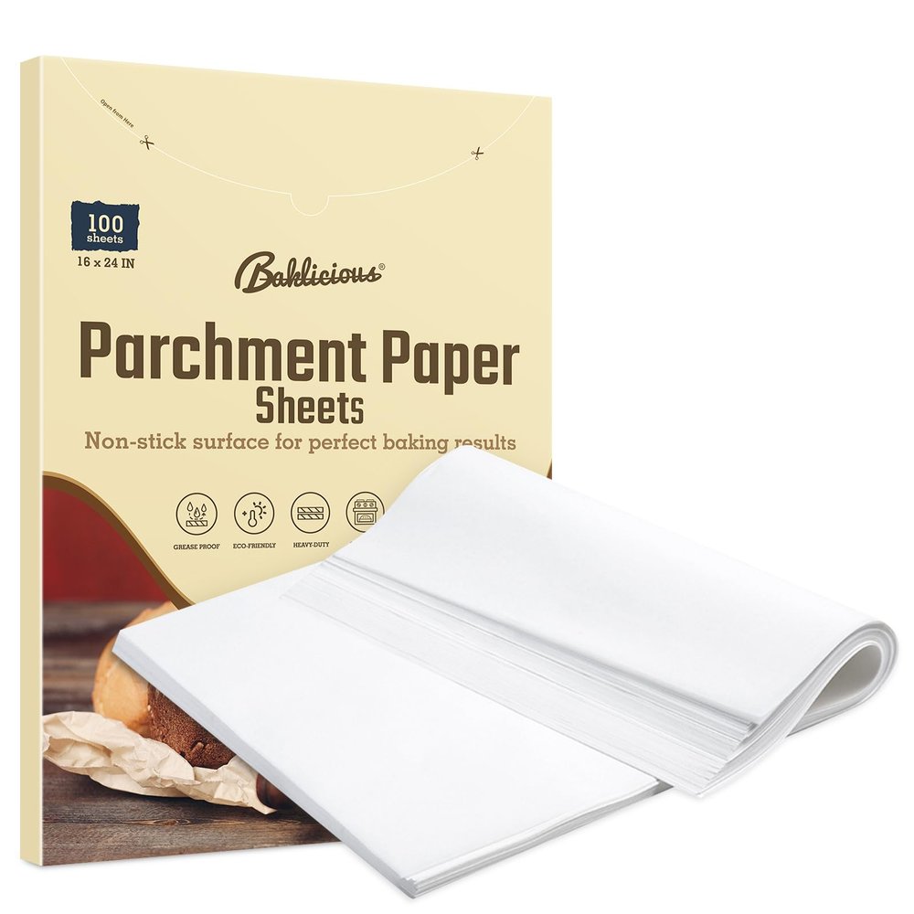 16x24 inch (40.6x61cm) Heavy Duty Parchment Paper Sheets, 100Pcs Precut Non-Stick Full Parchment Paper for Baking, Cooking, Grilling, Frying and Steaming, Full Sheet Baking Pan Liners