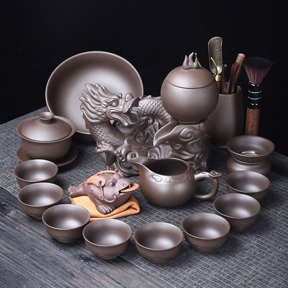 EIERFSKIOT Chinese Tea Set Tea Set For Adults Kung Fu Tea Set Service Lazy Tea Set Gift for Tea Ceremony Party Home Office Decor