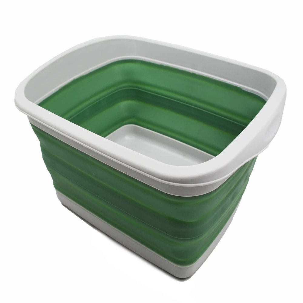 SAMMART 10L Collapsible Tub-Foldable Dish Tub-Portable Washing Basin-Space Saving Plastic Washtub (Grey/Dark Sea Green, 1)