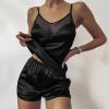 UIVHLW Lingerie Women's Plus Size Sets Lace Silk Satin Women's Home Clothes Color Pijama Black view 2