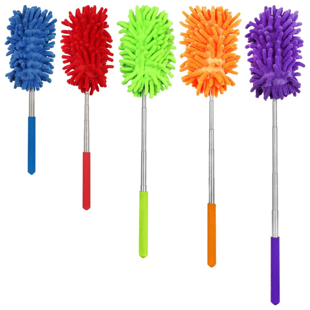 5Pcs Microfiber Extendable Dusters for Cleaning, Aifuda Removable Washable Hand-held Duster for Cleaning Offices, Furniture, Cars, Air Conditioners and Ceiling Fans