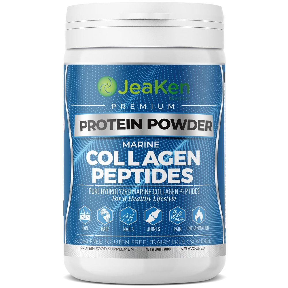 JeaKen - Hydrolyzed Collagen Peptides Powder - Collagen Protein for Healthy Skin Hair Nails Bones Joints - 400g Unflavored Non-GMO Gluten and Sugar Free