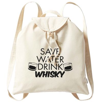 Flox Creative Organic Natural Cotton Backpack Save Water Drink Whisky