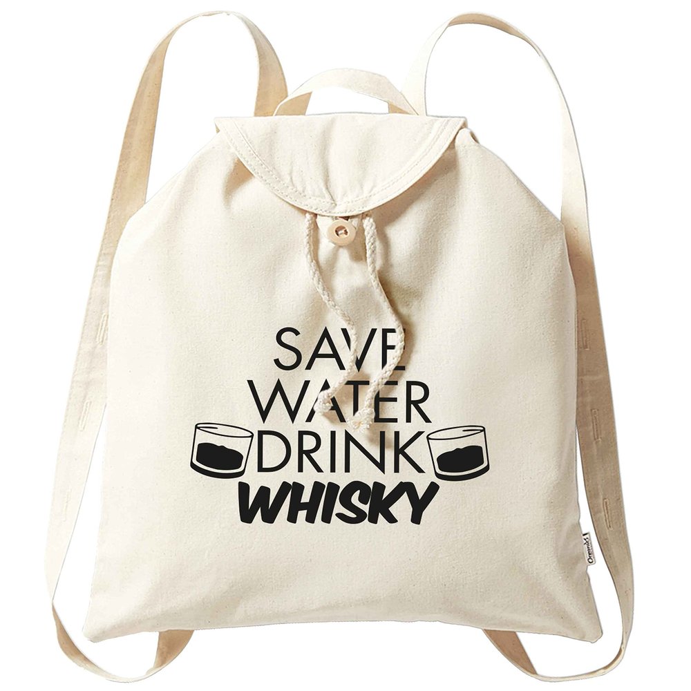 Flox Creative Organic Natural Cotton Backpack Save Water Drink Whisky