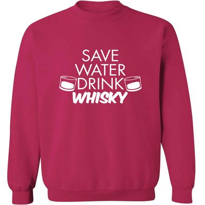 Flox Creative Adults Unisex sweatshirts Save Water Drink Whisky Pink Medium