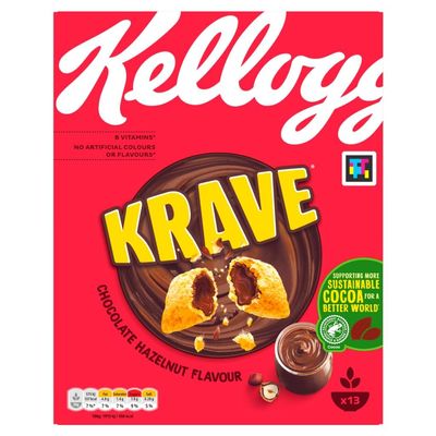 Kellogg's Krave Chocolate Hazelnut Breakfast Cereal Box, 410g