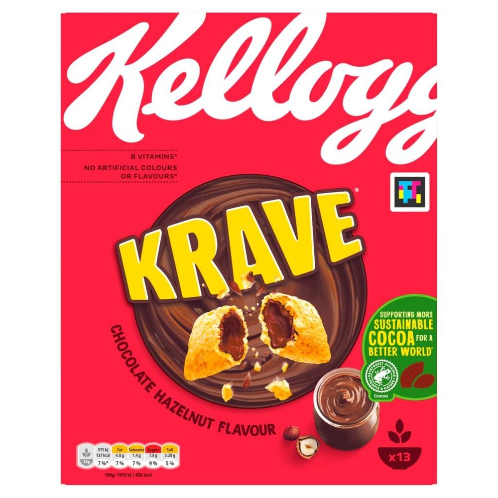 Kellogg's Krave Chocolate Hazelnut Breakfast Cereal Box, 410g
