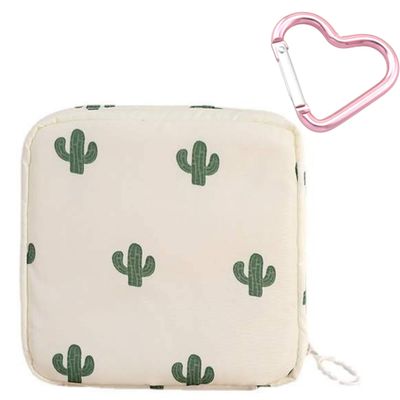 Adorable Pink Peri - Reusable Sanitary Napkin Pads Storage Bag Portable for Women Girls | Made of Cotton | Reusable | Zero Waste Period (Cactus)