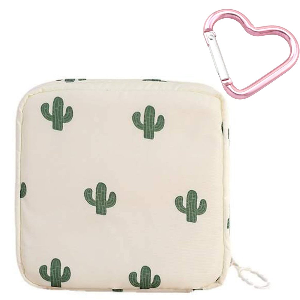 Adorable Pink Peri - Reusable Sanitary Napkin Pads Storage Bag Portable for Women Girls | Made of Cotton | Reusable | Zero Waste Period (Cactus)