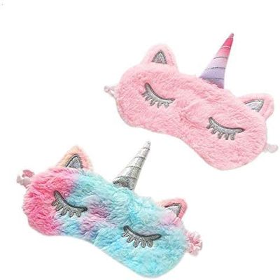 Unicorn Sleeping Mask, 2 Pack Girls Soft Plush Blindfold Mask, Cute Unicorn Kids Sleep
