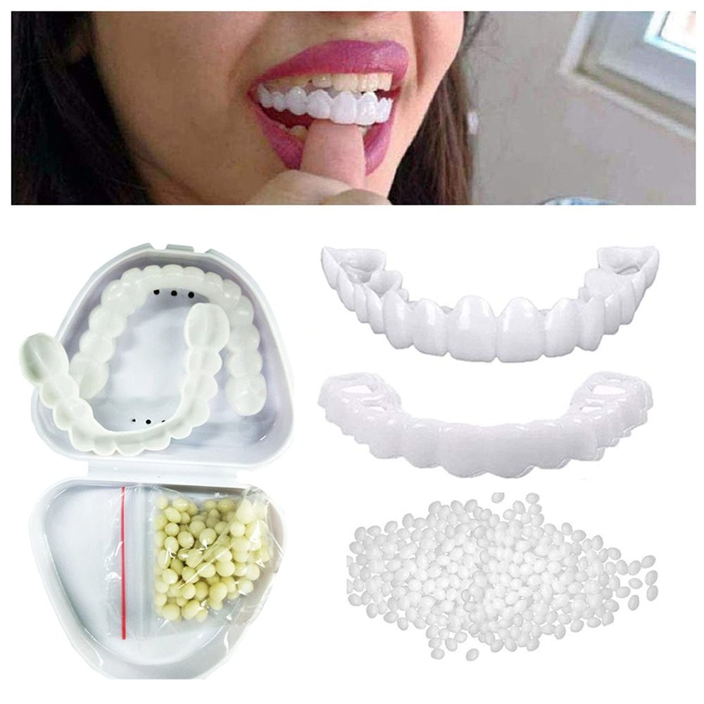 Brigtviee Smile Tooth Repair Kit, Men and Women Fake Teeth, 2 Pairs Instant Veneers Fake Braces Temporary Cosmetic Teeth Veneers, Dentures Upper and Lower Snap on Veneers Instant Teeth Whitening Kit