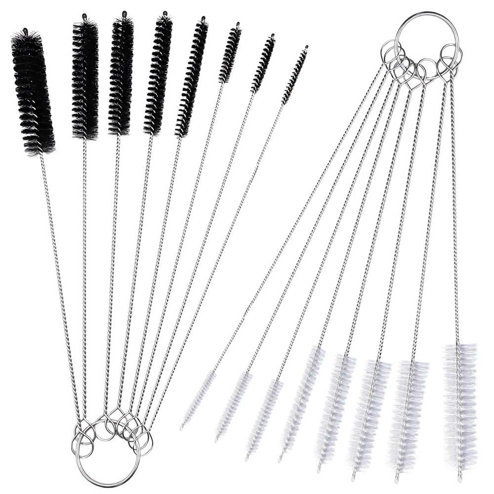 16 Pack Drinking Straw Cleaner Brushes, 8 Inch Extra Long Straw Cleaning Bottle Brush Stainless Steel Reusable Nylon Tube Pipe Brush Tool Set, 8 Sizes, White & Black