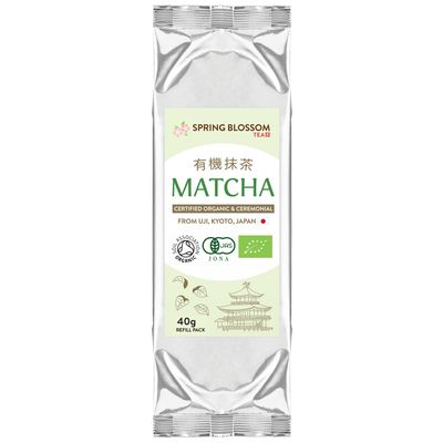 40g (Refill) Organic Matcha Green Tea Powder Japanese Ceremonial Grade from Uji Kyoto, First Harvest Stone-Ground, Soil Association Certified, Energy & Focus Booster, Vegan Detox Superdrink