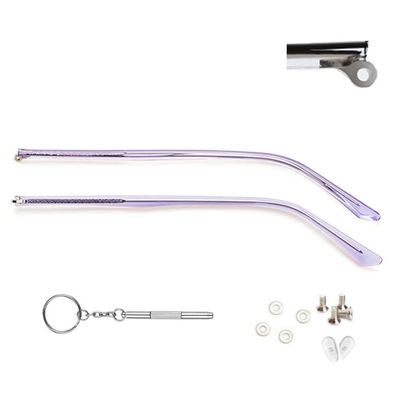1 Pair Metal Glasses Replacement Arms Glasses Replacement Temple Black Eyeglasses Arms Legs, Screws, Screw Washers and 3-in-1 Screwdriver, Purple Glasses Arms, L