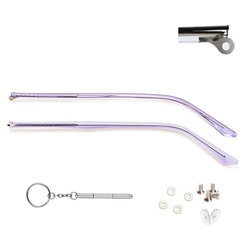 1 Pair Metal Glasses Replacement Arms Glasses Replacement Temple Black Eyeglasses Arms Legs, Screws, Screw Washers and 3-in-1 Screwdriver, Purple Glasses Arms, L