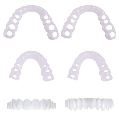 2 Pairs Instant Cosmetic Veneers - Top & Bottom Snap On Dentures for Men & Women with Bad Teeth