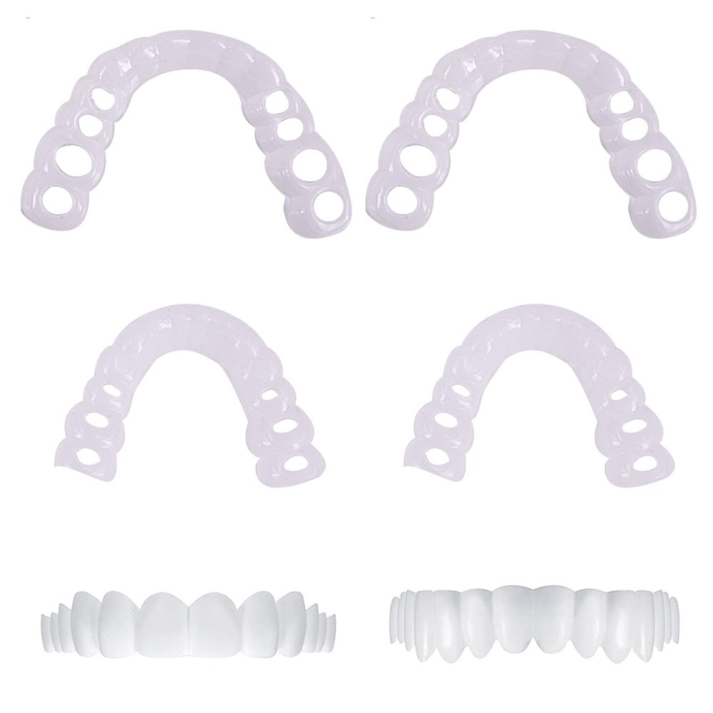 2 Pairs Instant Cosmetic Veneers - Top & Bottom Snap On Dentures for Men & Women with Bad Teeth