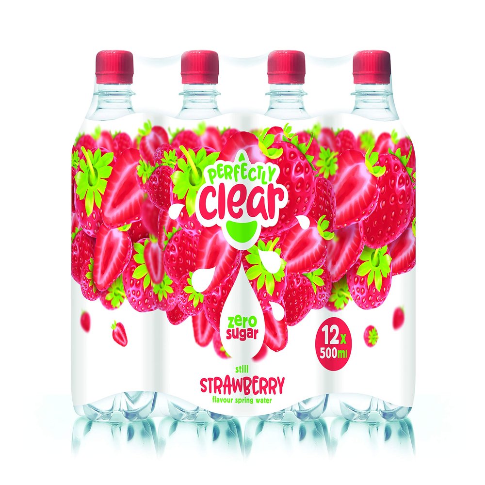 Perfectly Clear Strawberry Flavoured Water Multipack - Sugar free Strawberry Flavoured Bottled water - 12 x 500ml bottles