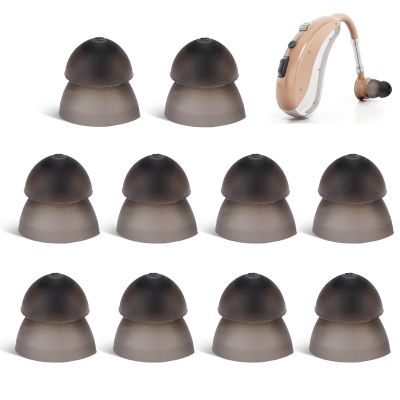 10pcs 8mm Hearing Aid Domes, Soft Silicone Hearing Aid Power Domes Double Layer Closed Hearing Aids Ear Tips Replacement(Black)