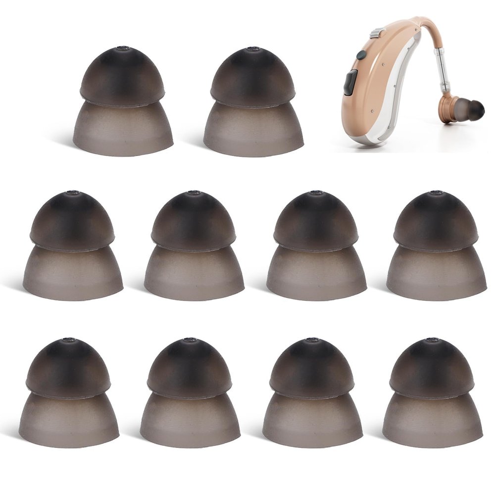 10pcs 8mm Hearing Aid Domes, Soft Silicone Hearing Aid Power Domes Double Layer Closed Hearing Aids Ear Tips Replacement(Black)