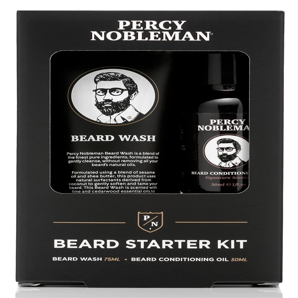 Percy Nobleman Beard Starter Set, Beard Care Set with Beard Oil and Beard Wash, Suitable as Filling Material for Stockings, 30 ml / 75 ml