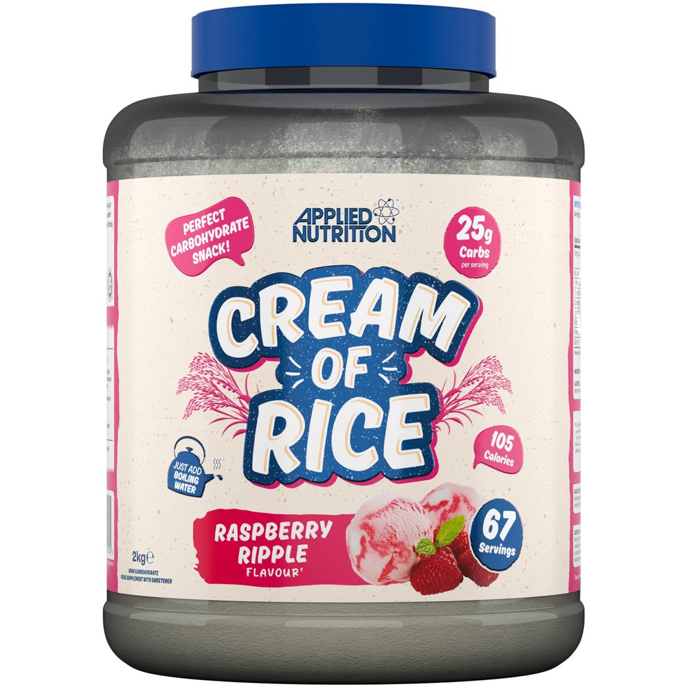 Applied Nutrition Cream of Rice - High Carbohydrate Cream of Rice Supplement, Source of Energy for Breakfast & Snacks, Easy to Digest, Low Sugar, Low Fat, Vegan, 2kg (Raspberry Ripple)