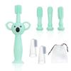 1 pc Cyan Silicone Baby Toothbrush with 4 Brush Heads, Food Grade Silicone Gum Massage Toothbrush for Tooth Cleaning, and 2 pcs Clear Finger Toothbrush and 1 Storage Bag view 1