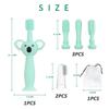 1 pc Cyan Silicone Baby Toothbrush with 4 Brush Heads, Food Grade Silicone Gum Massage Toothbrush for Tooth Cleaning, and 2 pcs Clear Finger Toothbrush and 1 Storage Bag view 2