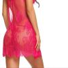 UIVHLW Comfortable Lingerie Lace See Through Mesh Jacquard V-Neck Front Closure Nightgown Hot Pink view 4