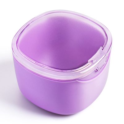 Uouovo 2022 Upgraded Denture Bath Box Cup, Retainer Cleaning Box, Complete Clean Care for Dentures, Clear Braces, Mouth Guard, Night Guard & Retainers (purple)