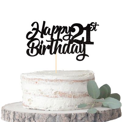 1 Pack Happy 21st Birthday Cake Topper Glitter 21st Birthday Cake Pick Cheers to 21 Years Old Twenty one and Fabulous Cake Decorations for 21st Birthday Theme Party Supplies Black